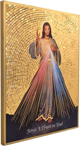 Religious Wall Art | Beautiful Plaques with Gold-Tone Mosaic Pattern Backgrounds | Christian Home Decoration | Great Catholic Gift for Housewarming, First Holy Communion, and Confirmation (Divine in Saudi Arabia