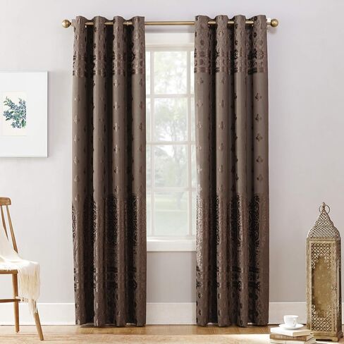 Sun Zero Elidah Medallion Bonded Velvet Thermal Extreme Total Blackout Grommet Curtain Panel, 50" x 84", Gray in Saudi Arabia