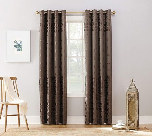 Sun Zero Elidah Medallion Bonded Velvet Thermal Extreme Total Blackout Grommet Curtain Panel, 50" x 84", Gray in Saudi Arabia