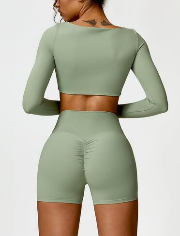 ABOCIW Long Sleeve Crop Tops for Women Square Neck Workout Crop T Shirt Top Low Medium Impac Yoga Gym Tee with Bra in Saudi Arabia