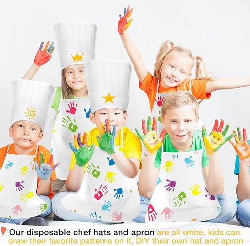 JaGely 60 Pcs Kids Apron and Chef Hat Set with 30 Aprons 30 White Hats Kids Costume Girls Boys ChildCooking Painting Crafting in Saudi Arabia