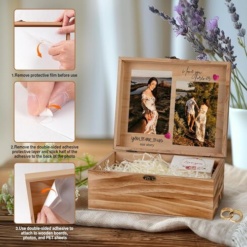 هدية خطوبة للزوجين، صندوق تذكار خشبي كبير مع غطاء لحفل زفافها الجميل، صندوق خشبي لهدية تذكار الزفاف، هدايا عيد الحب للزوجين - 10.3"*8.5"*4.8" in Kuwait