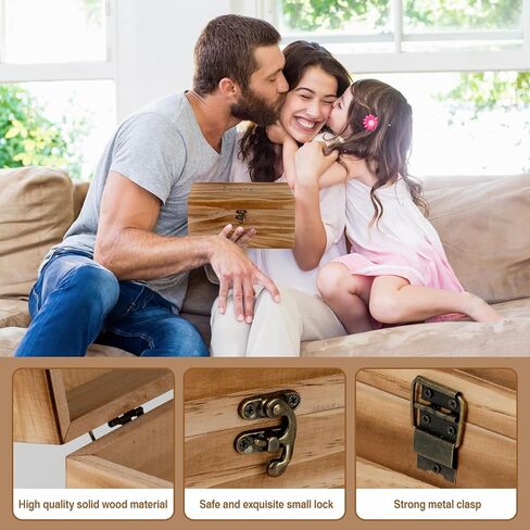هدية خطوبة للزوجين، صندوق تذكار خشبي كبير مع غطاء لحفل زفافها الجميل، صندوق خشبي لهدية تذكار الزفاف، هدايا عيد الحب للزوجين - 10.3"*8.5"*4.8" in Kuwait