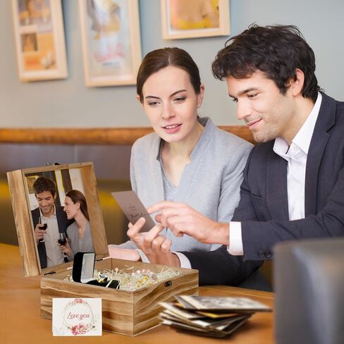 هدية خطوبة للزوجين، صندوق تذكار خشبي كبير مع غطاء لحفل زفافها الجميل، صندوق خشبي لهدية تذكار الزفاف، هدايا عيد الحب للزوجين - 10.3"*8.5"*4.8" in Kuwait