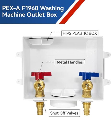 Washing Machine Outlet Box,1/2 Inch PEX A Expansion F1960 Inlet Connection,3/4 Inch MHT Outlet Male Thread Connection, PEX Box with Center/Side Drain, Washing Box with 1/4-Turn Ball Valves in Kuwait