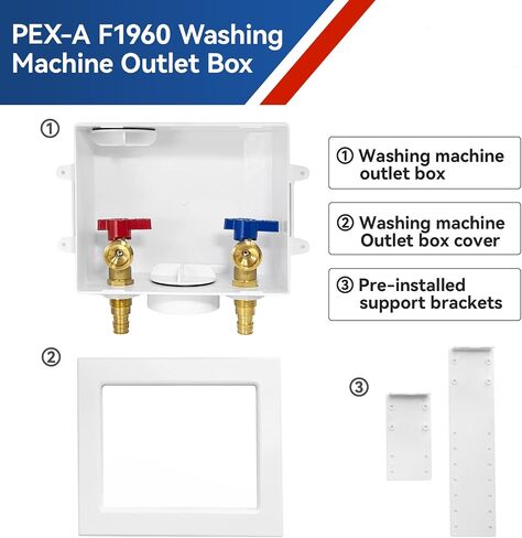 Washing Machine Outlet Box,1/2 Inch PEX A Expansion F1960 Inlet Connection,3/4 Inch MHT Outlet Male Thread Connection, PEX Box with Center/Side Drain, Washing Box with 1/4-Turn Ball Valves in Kuwait