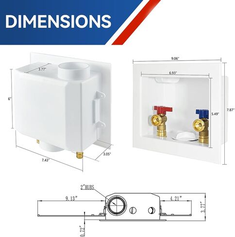 Washing Machine Outlet Box,1/2 Inch PEX A Expansion F1960 Inlet Connection,3/4 Inch MHT Outlet Male Thread Connection, PEX Box with Center/Side Drain, Washing Box with 1/4-Turn Ball Valves in Kuwait