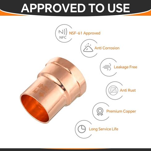 5-Pack Copper Fittings, 1-Inch Copper Female Adapter, C x FNPT with Sweat Solder Connection in Saudi Arabia