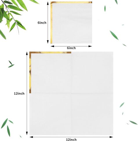 Fulmoon 100 Pack 2 Ply Cocktail Napkins Paper Gold Foil Trim Edge Beverage Dessert Disposable Paper Napkins Dinner Baby Shower Wedding Birthday Party Tableware Decorations, 5 x 5 Inches(White) in Saudi Arabia