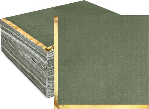 Fulmoon 100 Pack 2 Ply Cocktail Napkins Paper Gold Foil Trim Edge Beverage Dessert Disposable Paper Napkins Dinner Baby Shower Wedding Birthday Party Tableware Decorations, 5 x 5 Inches(White) in Saudi Arabia
