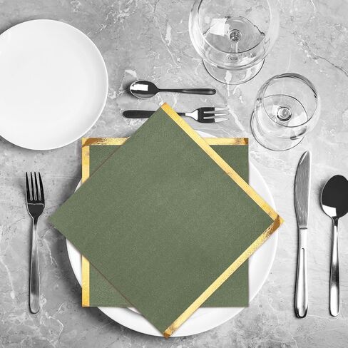 Fulmoon 100 Pack 2 Ply Cocktail Napkins Paper Gold Foil Trim Edge Beverage Dessert Disposable Paper Napkins Dinner Baby Shower Wedding Birthday Party Tableware Decorations, 5 x 5 Inches(White) in Saudi Arabia