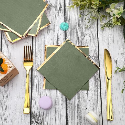 Fulmoon 100 Pack 2 Ply Cocktail Napkins Paper Gold Foil Trim Edge Beverage Dessert Disposable Paper Napkins Dinner Baby Shower Wedding Birthday Party Tableware Decorations, 5 x 5 Inches(White) in Saudi Arabia