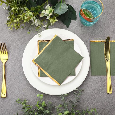 Fulmoon 100 Pack 2 Ply Cocktail Napkins Paper Gold Foil Trim Edge Beverage Dessert Disposable Paper Napkins Dinner Baby Shower Wedding Birthday Party Tableware Decorations, 5 x 5 Inches(White) in Saudi Arabia