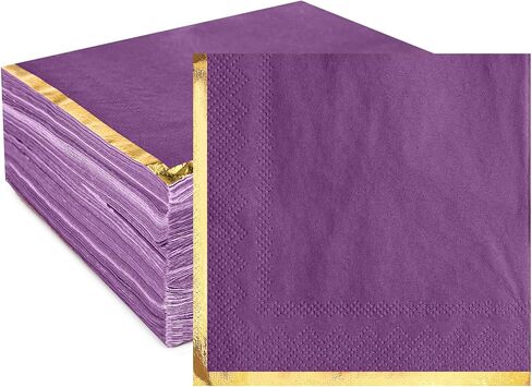 Fulmoon 100 Pack 2 Ply Cocktail Napkins Paper Gold Foil Trim Edge Beverage Dessert Disposable Paper Napkins Dinner Baby Shower Wedding Birthday Party Tableware Decorations, 5 x 5 Inches(White) in Saudi Arabia