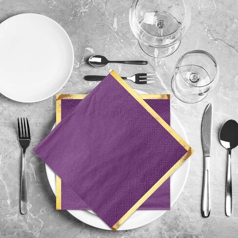 Fulmoon 100 Pack 2 Ply Cocktail Napkins Paper Gold Foil Trim Edge Beverage Dessert Disposable Paper Napkins Dinner Baby Shower Wedding Birthday Party Tableware Decorations, 5 x 5 Inches(White) in Saudi Arabia