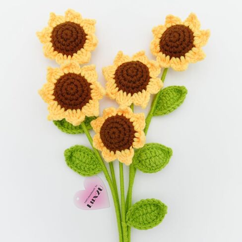 Handmade Crochet Sunflower with Leave and Long Stem (Baby Sunflower, 5 Pieces) in Saudi Arabia