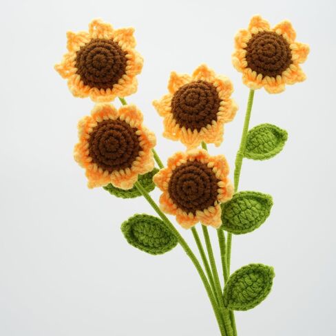 Handmade Crochet Sunflower with Leave and Long Stem (Baby Sunflower, 5 Pieces) in Saudi Arabia