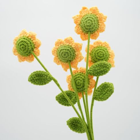 Handmade Crochet Sunflower with Leave and Long Stem (Baby Sunflower, 5 Pieces) in Saudi Arabia