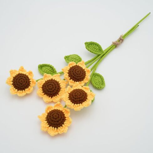 Handmade Crochet Sunflower with Leave and Long Stem (Baby Sunflower, 5 Pieces) in Saudi Arabia