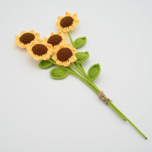 Handmade Crochet Sunflower with Leave and Long Stem (Baby Sunflower, 5 Pieces) in Saudi Arabia