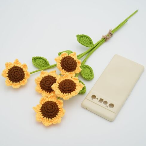 Handmade Crochet Sunflower with Leave and Long Stem (Baby Sunflower, 5 Pieces) in Saudi Arabia