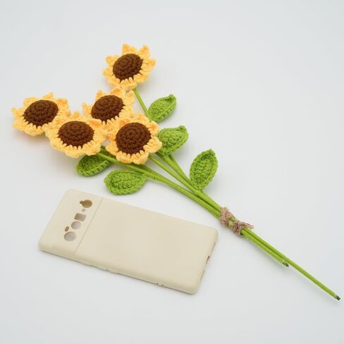 Handmade Crochet Sunflower with Leave and Long Stem (Baby Sunflower, 5 Pieces) in Saudi Arabia