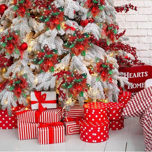 Glitter Christmas Poinsettia Artificial Xmas Flower Ornaments Flowers Decorations with Clips and Stems Glitter Poinsettia Christmas Tree Ornaments for Christmas Wedding (Red, Green,36 Pieces) in Saudi Arabia
