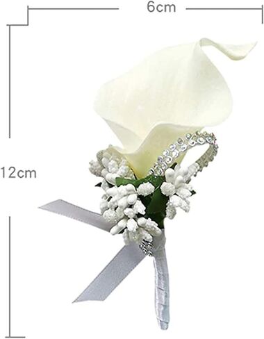 2Pcs Artificial Calla Lily Wrist Corsage Boutonniere Set, Groomsmen Bridesmaids Wedding Flowers Accessories Prom Party Decorations,Ivory White (White) in Saudi Arabia