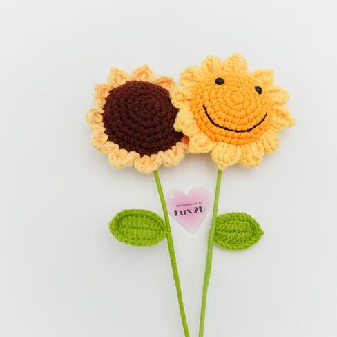 Handmade Crochet Sunflower with Leave and Long Stem (Baby Sunflower, 5 Pieces) in Saudi Arabia
