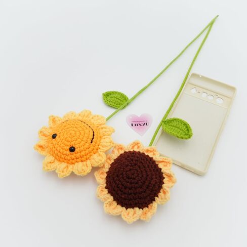 Handmade Crochet Sunflower with Leave and Long Stem (Baby Sunflower, 5 Pieces) in Saudi Arabia
