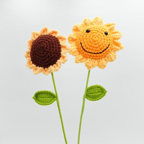 Handmade Crochet Sunflower with Leave and Long Stem (Baby Sunflower, 5 Pieces) in Saudi Arabia