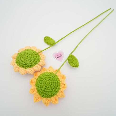 Handmade Crochet Sunflower with Leave and Long Stem (Baby Sunflower, 5 Pieces) in Saudi Arabia