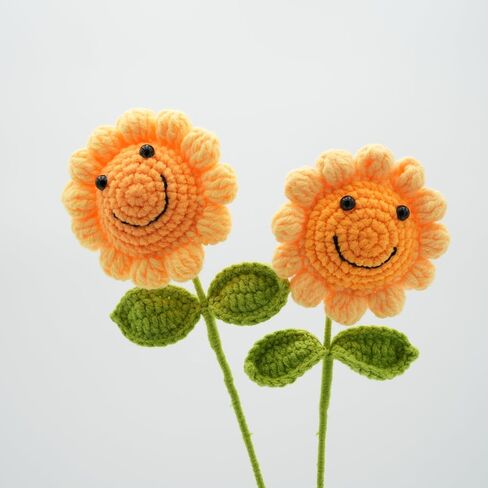 Handmade Crochet Sunflower with Leave and Long Stem (Baby Sunflower, 5 Pieces) in Saudi Arabia