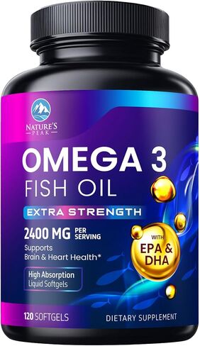 Triple Strength Omega 3 Fish Oil 2400 mg Softgels, Nature's Fish Oil Supplements, Brain & Heart Health Support - EPA & DHA, 1200 MG Fish Oil in Each Softgel, Omega-3 Supplement - 60 Fish Oil Softgels in Saudi Arabia