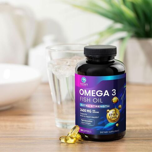 Triple Strength Omega 3 Fish Oil 2400 mg Softgels, Nature's Fish Oil Supplements, Brain & Heart Health Support - EPA & DHA, 1200 MG Fish Oil in Each Softgel, Omega-3 Supplement - 60 Fish Oil Softgels in Saudi Arabia
