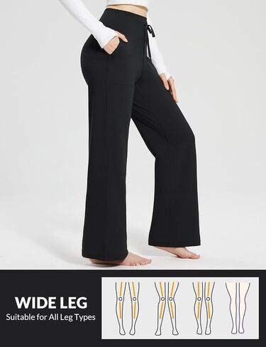 BALEAF Womens Fleece Lined Pants Winter Wide Leg Sweatpants with Pockets Yoga Lounge Pants Drawstring in Saudi Arabia