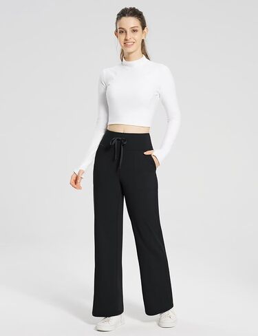 BALEAF Womens Fleece Lined Pants Winter Wide Leg Sweatpants with Pockets Yoga Lounge Pants Drawstring in Saudi Arabia