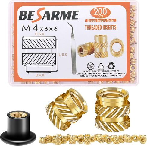 200 Pcs M4 Threaded Inserts M4 Heat Set Insert Brass Threaded Inserts for Plastic Metric Knurled Nuts Assortment Kit for 3D Printing Components（M4*6 * 6） in Saudi Arabia