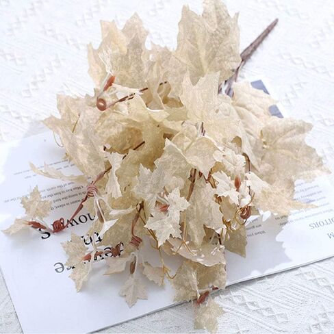2Pcs Artificial Maple Leaves Branches Autumn Leaves, Fall Maple Leaf Stem for Home Kitchen Thanksgiving Table Centerpieces Decoration in Saudi Arabia