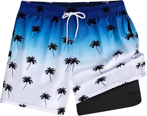 Mens Swim Trunks with Compression Liner Swim Shorts Quick Dry 2 in 1 Bathing Suits with Zipper Pockets in Saudi Arabia