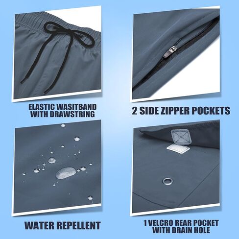 سروال سباحة رجالي مع بطانة ضغط شورت سباحة سريع الجفاف 2 في 1 لباس سباحة مع جيوب بسحاب in Kuwait