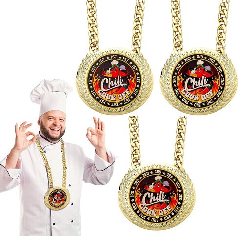 Tondiamo 3 Pieces Chili Cook Off Cooking Champ Chain Trophy Award 6 x 5.25 inches Jumbo Chili Cook Off Medals Chili Cooking Prizes for Women Men Family Chili Cook Off Decoration Prize Gift in Saudi Arabia