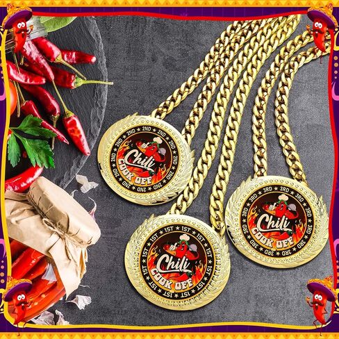 Tondiamo 3 Pieces Chili Cook Off Cooking Champ Chain Trophy Award 6 x 5.25 inches Jumbo Chili Cook Off Medals Chili Cooking Prizes for Women Men Family Chili Cook Off Decoration Prize Gift in Saudi Arabia