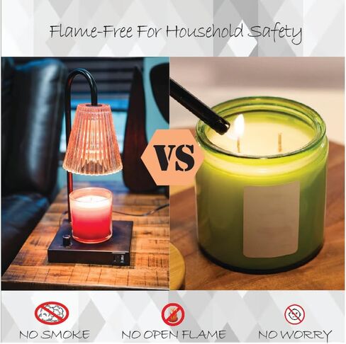 Candle Warmer Lamp, Candle Lamp Warmer with USB & USB-C Charging Ports, Candle Warmer with Adjustable Brightness Knob, Dimmable Candle Lamp Black, Flameless Wax Warmer, Aesthetic Home Decor in Saudi Arabia
