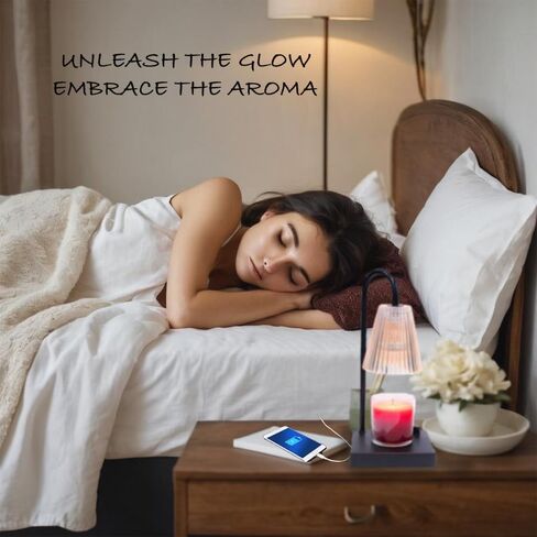 Candle Warmer Lamp, Candle Lamp Warmer with USB & USB-C Charging Ports, Candle Warmer with Adjustable Brightness Knob, Dimmable Candle Lamp Black, Flameless Wax Warmer, Aesthetic Home Decor in Saudi Arabia