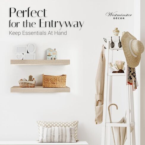أرفف عائمة مثبتة على الحائط من Westminster Décor - عبوتان - مجموعة أرفف مثبتة على الحائط - المنزل أو المكتب - رفوف خشبية سهلة التركيب مقاس 16.5 بوصة - العرض أو التخزين - مدروس جدًا - رزين جدًا - لطيف جدًا in Kuwait