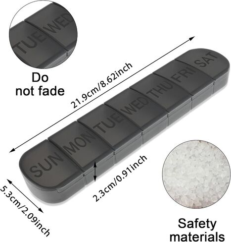 WLLHYF Weekly Pill Organizer, Large Compartments 7 Day Pill Case Convenient Travel Pill Box, One-Side Large Opening Medicine Planner for Vitamin Supplements Fish Oil, Black Privacy Protection in Saudi Arabia