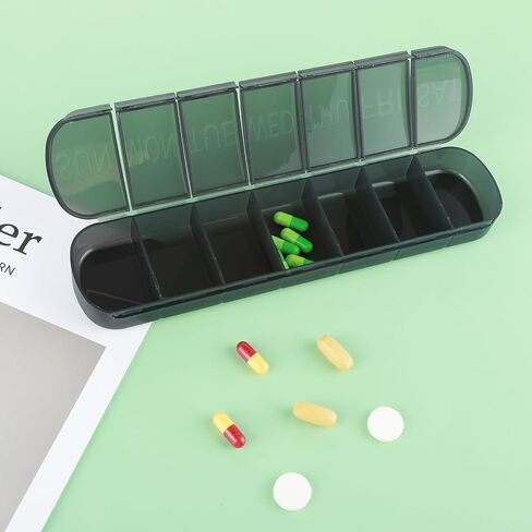 WLLHYF Weekly Pill Organizer, Large Compartments 7 Day Pill Case Convenient Travel Pill Box, One-Side Large Opening Medicine Planner for Vitamin Supplements Fish Oil, Black Privacy Protection in Saudi Arabia