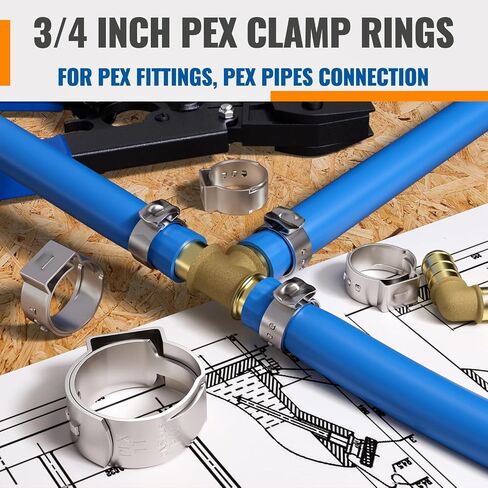 SUNGATOR 1/2 Inch Pex Crimp Rings, 120-Pack Pex Cinch Clamp Ring, Stainless Steel Pex Clamps Pinch Ring for Pex Fittings, Pex Tubing Pipes Connection, Ideal for Large Plumbing Projects and DIY Users in Saudi Arabia