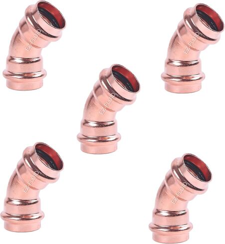 (10 عبوات) EZ-FLUID Plumbing 1/2 بوصة اضغط × اضغط LF اضغط على النحاس 45 درجة تركيبات نحاسية لضغط الكوع مع وصلة أنابيب نحاسية Propress للأغراض السكنية والتجارية in Kuwait